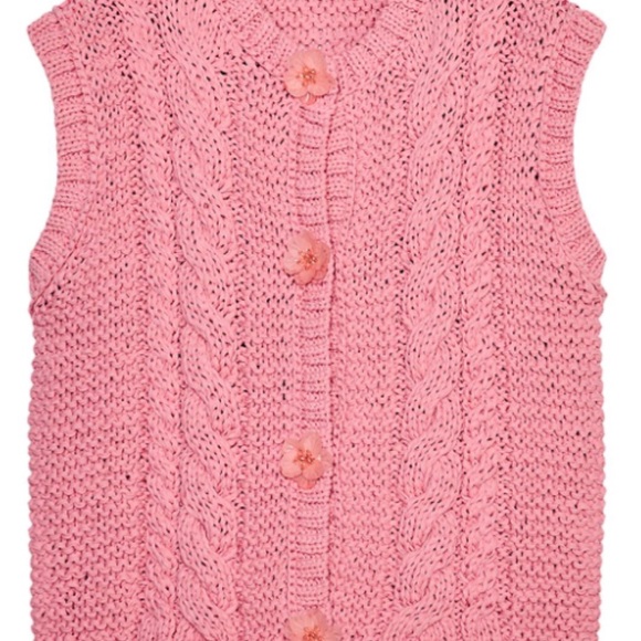 Blogger Fave!  Zara Pink Flower Snap Button Knit Vest Top Floral - Picture 6 of 12